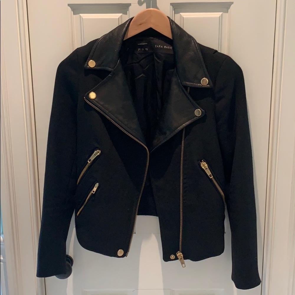 Black Zara Basic Moto Jacket Size Small - image 1